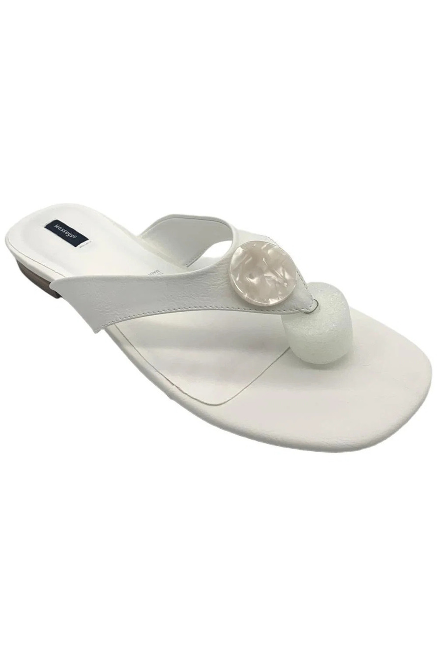 Masseys Women's Rachel Slip-On Thong Flat Sandals White - Medium